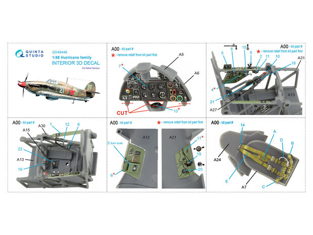 Quinta Studio QD48446 -  Hurricane family 3D-Printed & coloured Interior on decal paper (Italeri/Tamiya) - 1:48