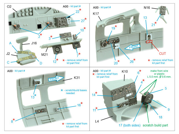 Quinta Studio QD32226 -  Boeing B-17G Navigator, bombardier, waist and tail gunners compartments. 3D-Printed & coloured Interior (HK models) - 1:32