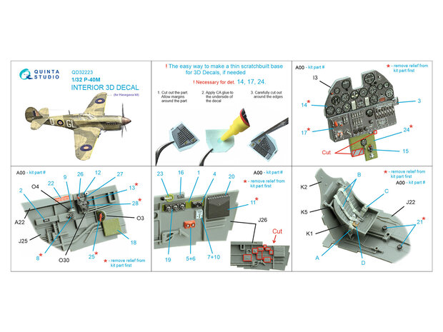 Quinta Studio QD32223 -  P-40M 3D-Printed & coloured Interior on decal paper  (Hasegawa) - 1:32