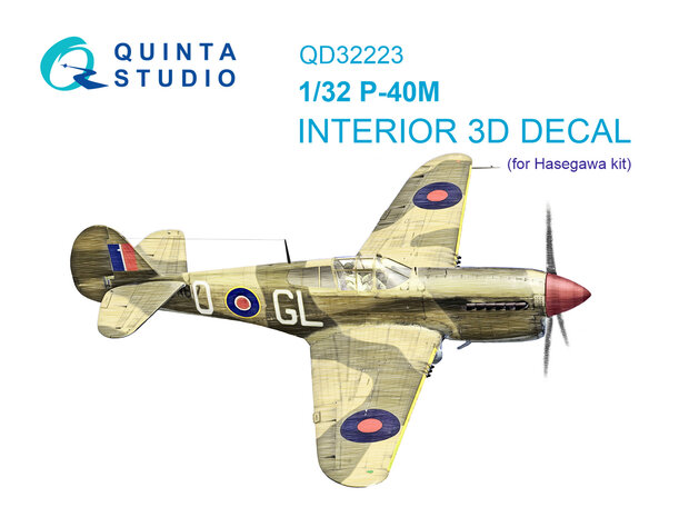 Quinta Studio QD32223 -  P-40M 3D-Printed & coloured Interior on decal paper  (Hasegawa) - 1:32