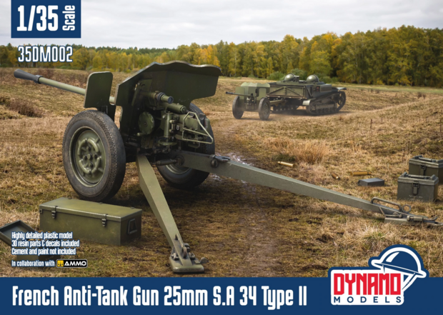 Dynamo Models 35DM002 - French Anti-Tank Gun 25mm S.A 34 Type II - 1:35