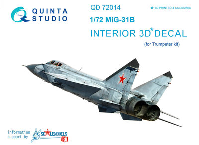 Quinta Studio QD72014 - MiG-31B  3D-Printed & coloured Interior on decal paper  (for Trumpeter kit) - 1:72