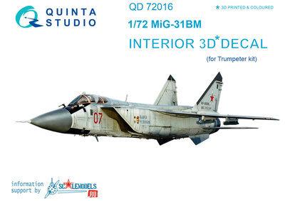 Quinta Studio QD72016 - MiG-31BM  3D-Printed & coloured Interior on decal paper  (for Trumpeter kit) - 1:72