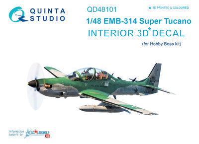 Quinta Studio QD48101 - EMB-314 Super Tucano  3D-Printed & coloured Interior on decal paper (for HobbyBoss kit) - 1:48