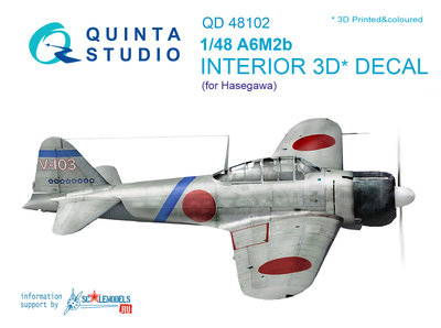 Quinta Studio QD48102 - A6M2 3D-Printed & coloured Interior on decal paper (for Hasegawa kit) - 1:48