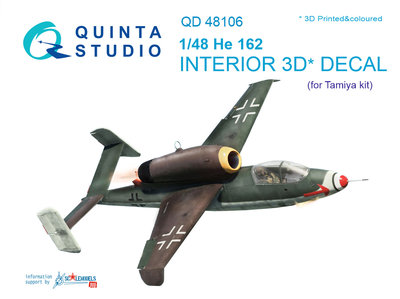 Quinta Studio QD48106 -  He-162 3D-Printed & coloured Interior on decal paper (for Tamiya  kit) - 1:48