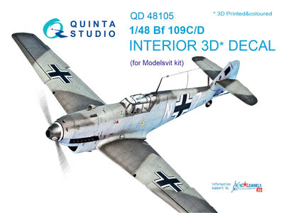 Quinta Studio QD48105 - Bf 109C/D 3D-Printed & coloured Interior on decal paper (for Modelsvit kit) - 1:48