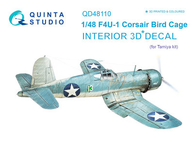 Quinta Studio QD48110 - F4U-1 Corsair (Bird cage) 3D-Printed & coloured Interior on decal paper (for Tamiya  kit) -1:48