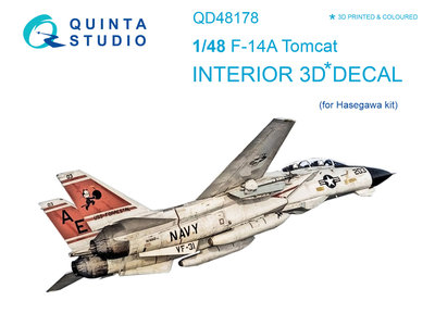 Quinta Studio QD48178 - F-14A 3D-Printed & coloured Interior on decal paper (for Hasegawa kit) - 1:48