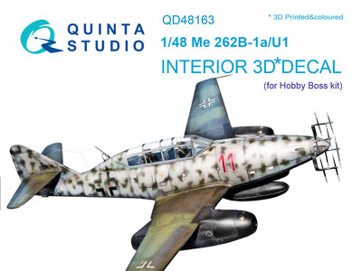 Quinta Studio QD48163 - Me 262B-1a/U1 3D-Printed & coloured Interior on decal paper (for HobbyBoss kit) - 1:48