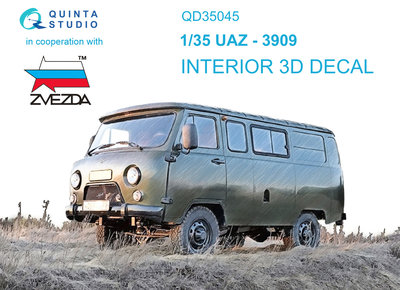 Quinta Studio QD35045 - UAZ-3909 3D-Printed & coloured Interior on decal paper (for Zvezda kit) - 1:35