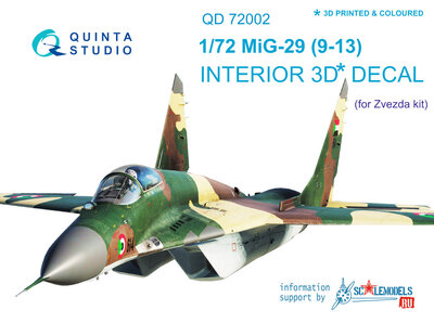 Quinta Studio QD72002 - MiG-29 9-13  3D-Printed & coloured Interior on decal paper  (for 7278 Zvezda kit) - 1:72