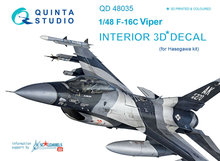 Quinta Studio QD48035 - F-16C 3D-Printed & coloured Interior on decal paper (for Hasegawa kit) - 1:48